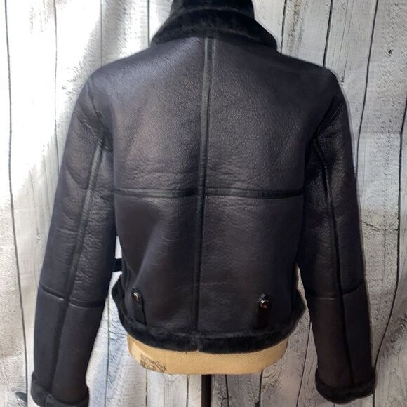 Love Token Faux Shearling Black Cropped Aviator Jacket - Picture 8 of 16